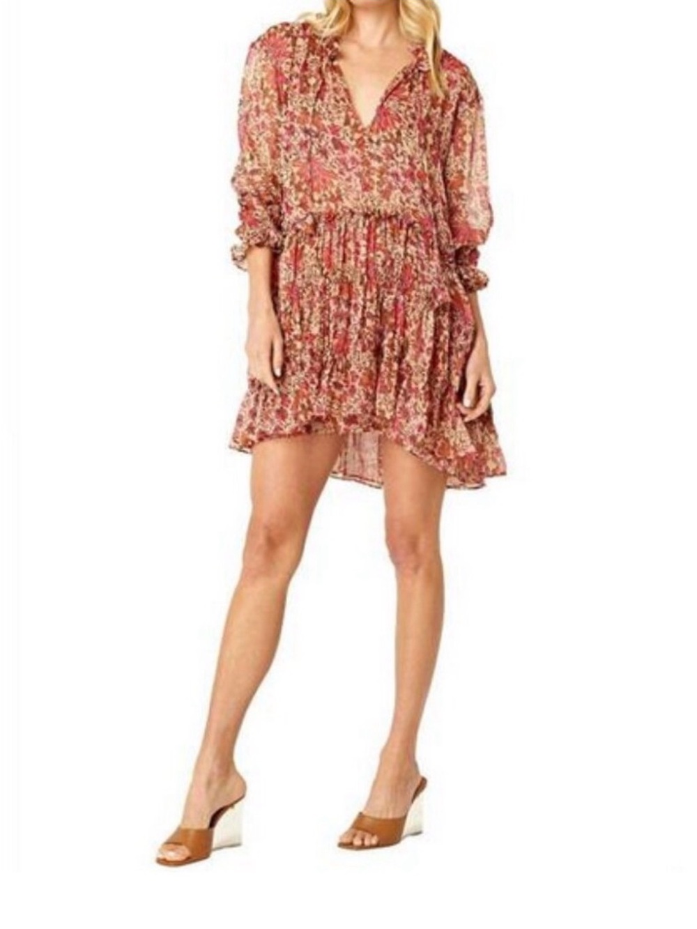 Misa Los Angeles Ilanit Dress in Hibiscus Floral, Pink/Brown, XS